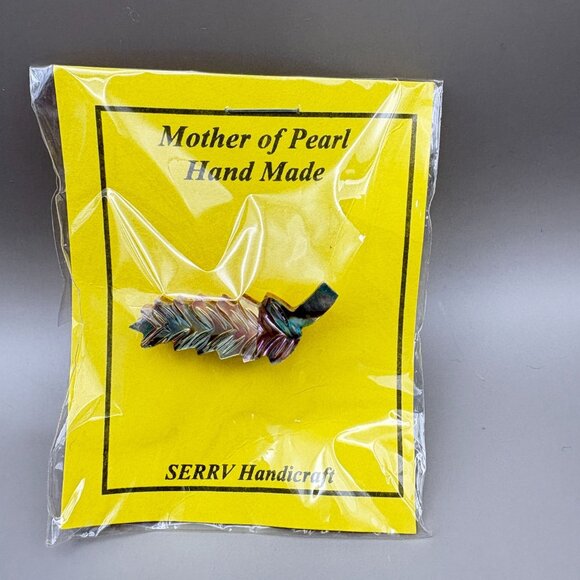 Vintage Mother of Pearl Handcrafted Leaf Pin Brooch Serrv Handicraft West Bank - Picture 7 of 8